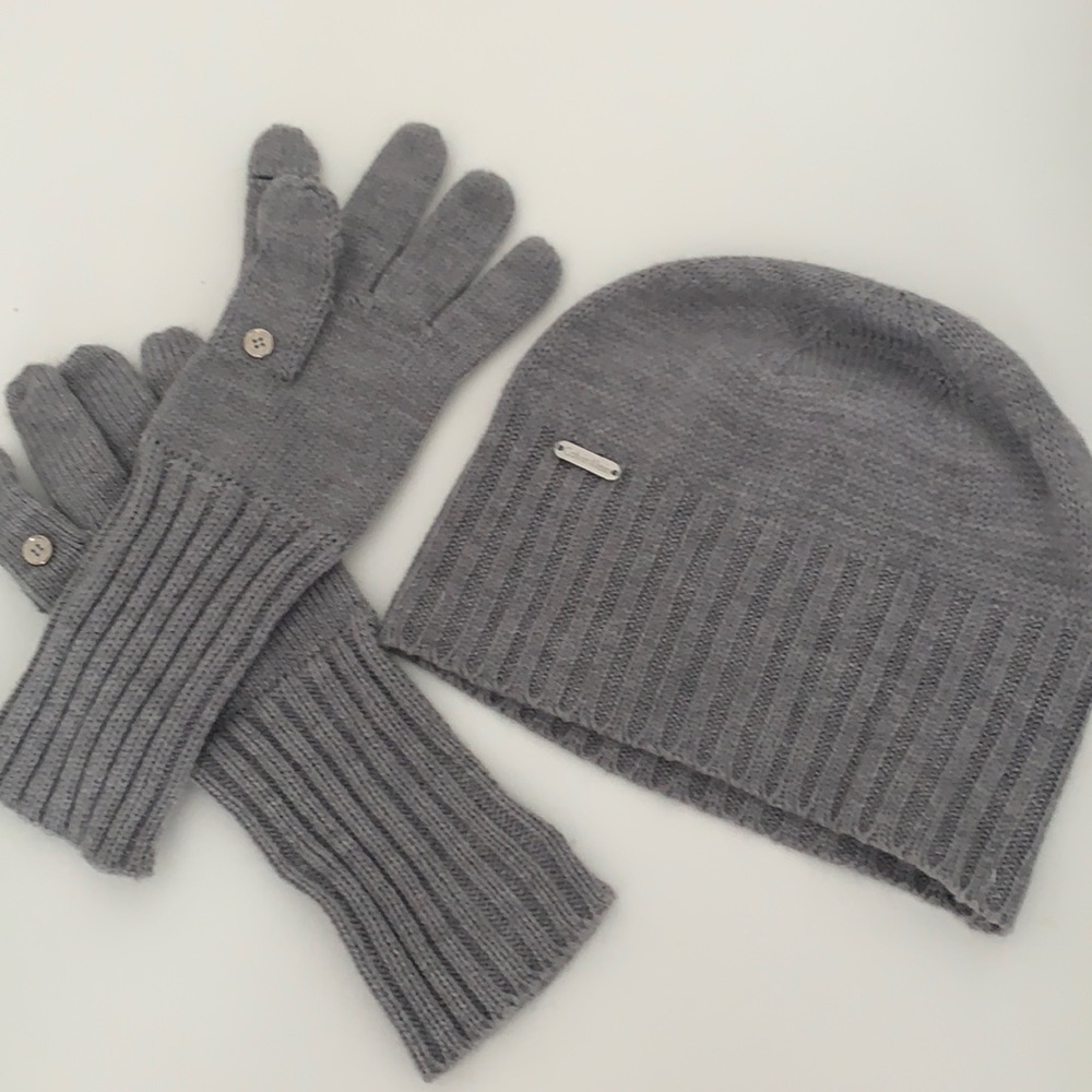 Gloves and beanie set: gray